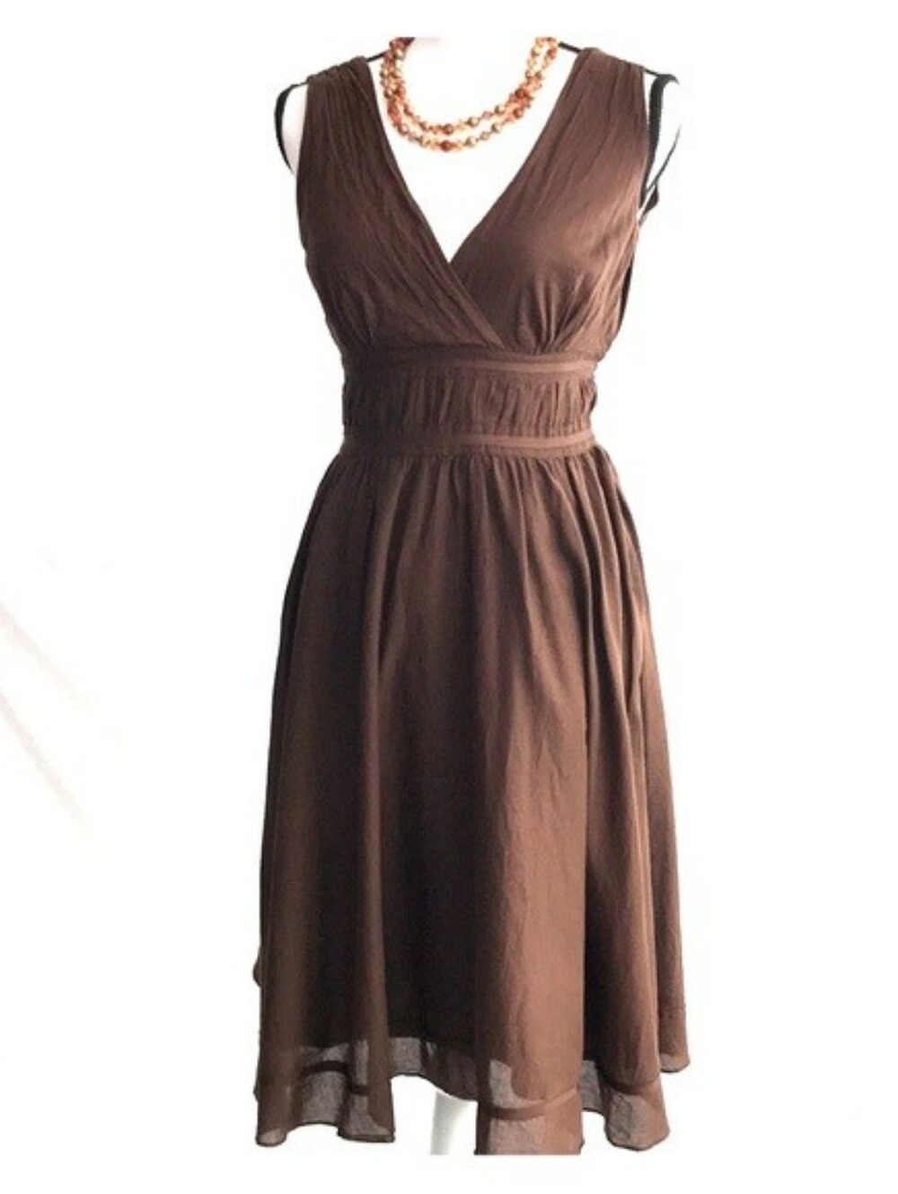 Izod Dress Womens 12 Brown Sleeveless Floral Embroidered Cotton V Neck Summer